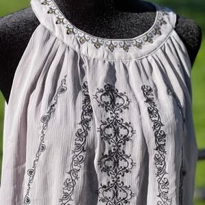 Voice of California sheer halter top-tank top. Gray taupe. Women's size L